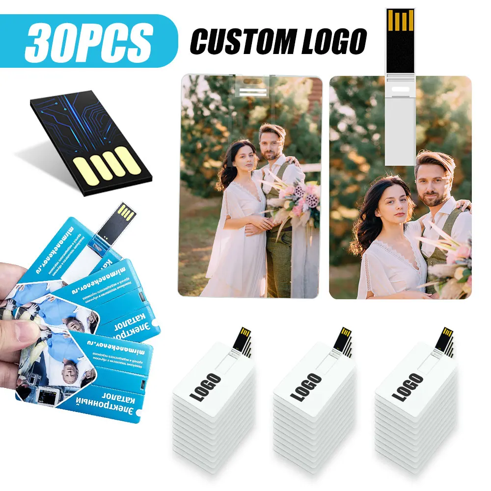 

30pcs Customized Credit Card 16GB 32GB USB Flash Drive USB2.0 Pendrive Personalizado Logo Memory Stick Pen Drive Wedding Gifts