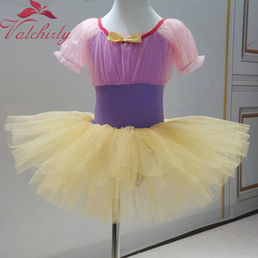 Ballerina Fairy Tutu Skirt Puffy Sleeves Bodysuit  Princess Girls Ballet Leotard for Kids