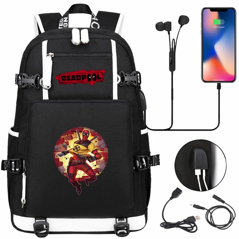 

Deadpool3 Backpack Teenarges Schoolbag Friend Wolverine Mens Children USB Charge Port Laptop Book Travel Outdoor Bags Mochila