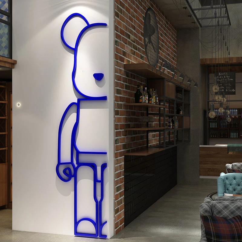 Bearbrick Wall Sticker Acrylic Bear Brick Mirror Wall Sticker Cartoon Block Bear Wall Sticker Bedroom Living Room Home Decor