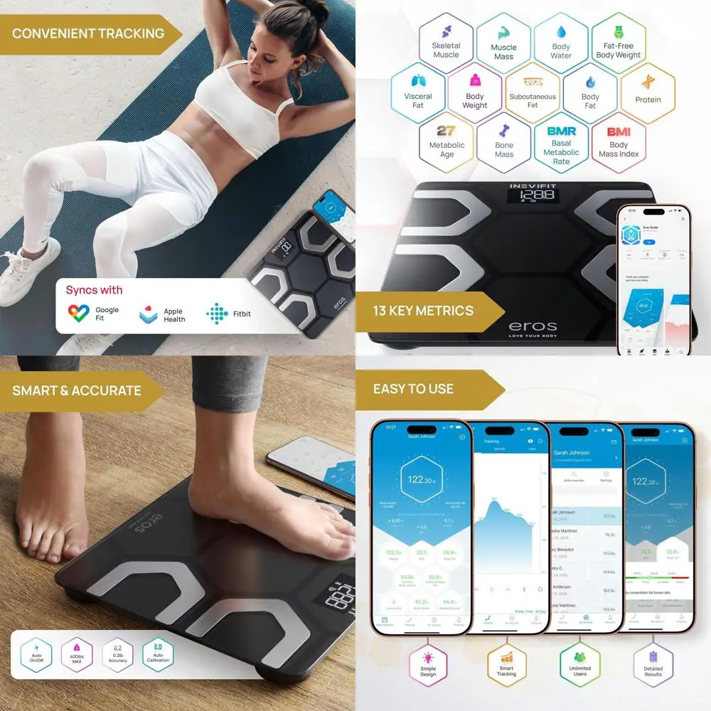 

Smart Bluetooth Body Fat Scale with BMI & Body Composition Analysis, 400 lbs, 11.8 x 11.8 (Black)