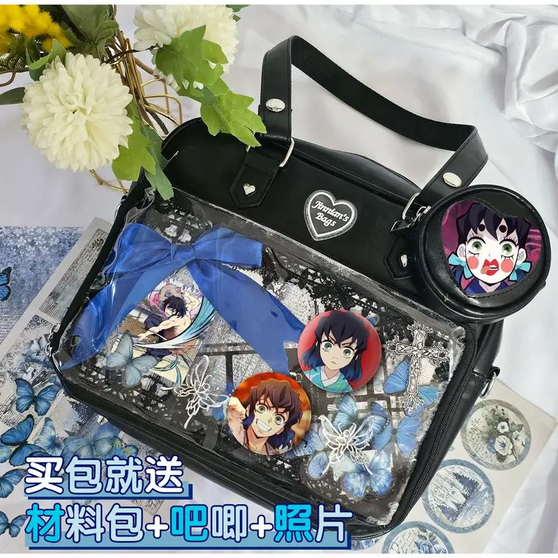 

Demon Slayer Shoulder Crossbody Bag School Bags Teenage Girls Transparent DIY Handbags Ita Bag Come With Material Bag Badge card