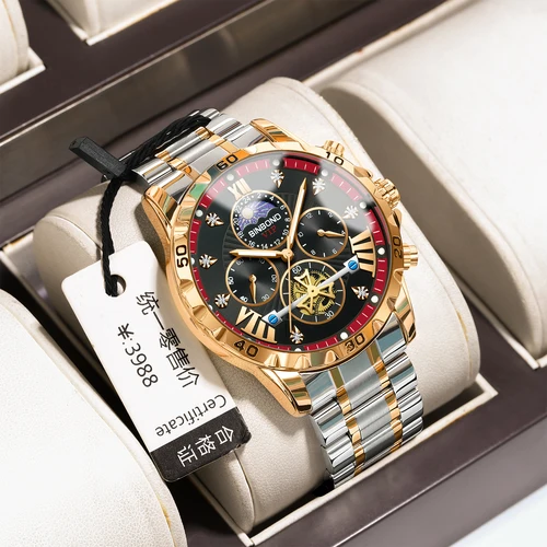 Reloj mecánico automático de lujo para hombre, Tourbillon hueco, resistente al agua, luminoso, con fecha y semana, de acero inoxidable, novedad de 2024