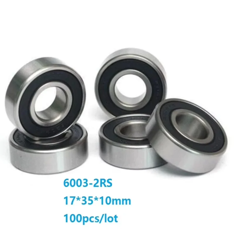 

100pcs/lot 6003RS 6003-2RS 6003 2RS 17*35*10mm Double Rubber cover Deep Groove Ball bearing 17x35x10mm