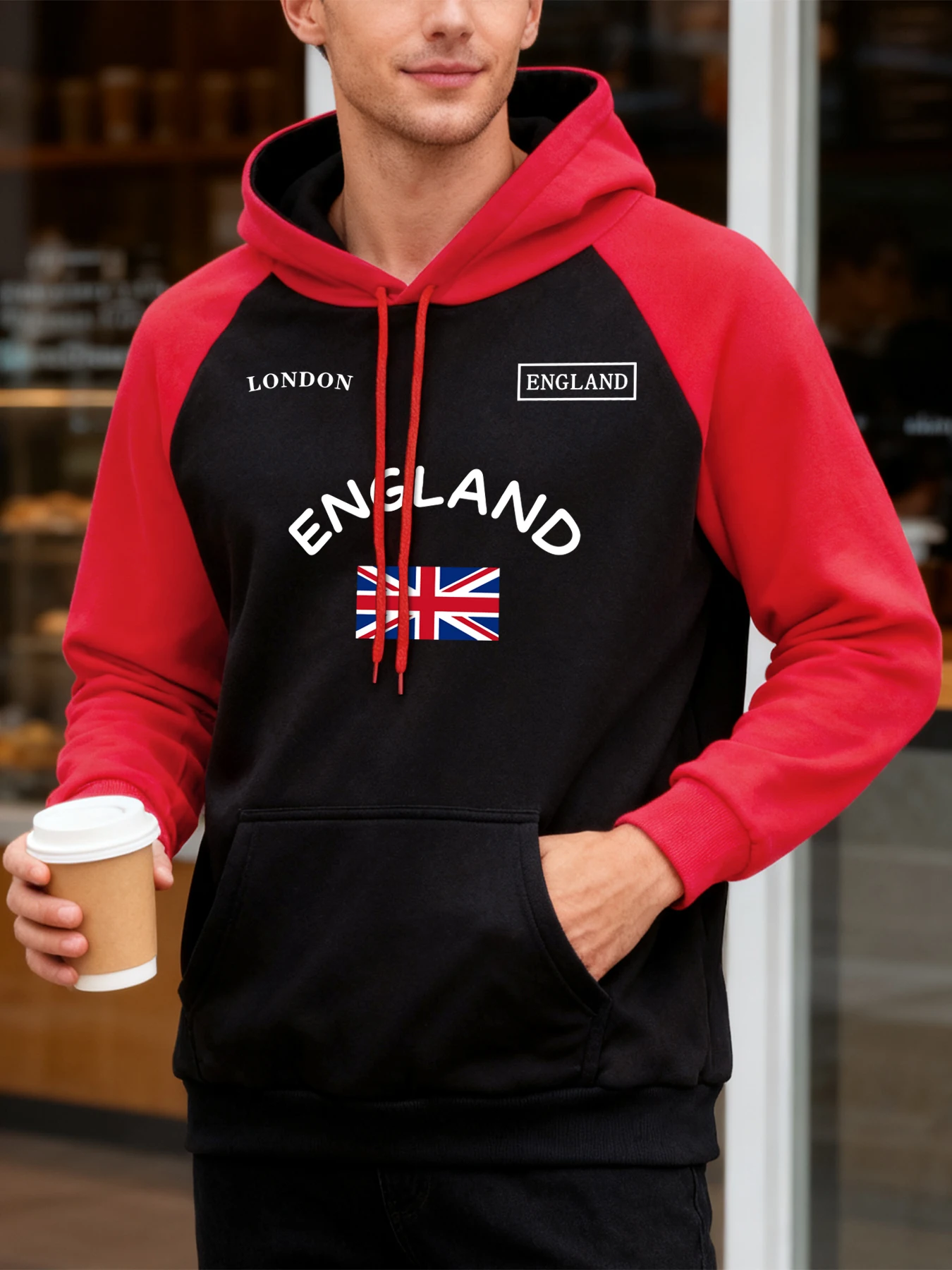 لندن إنجلترا الاتحاد تصميم الرجال راجلان هودي الخريف جيب هوديس هوديي الصوف فضفاض البلوفرات موضة الهيب هوب الملابس #3