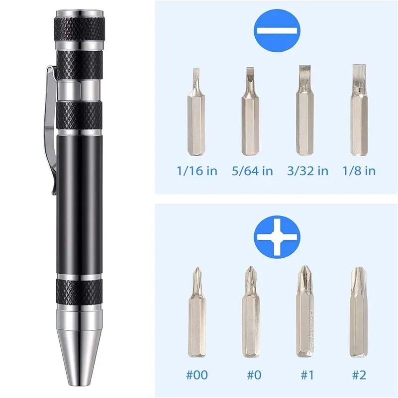 Multifunction 8 in 1 Pocket Precision Mini Screwdriver Pen Mobile Phone Repair Hand Tools Kit Portable Screwdriver Set Bits