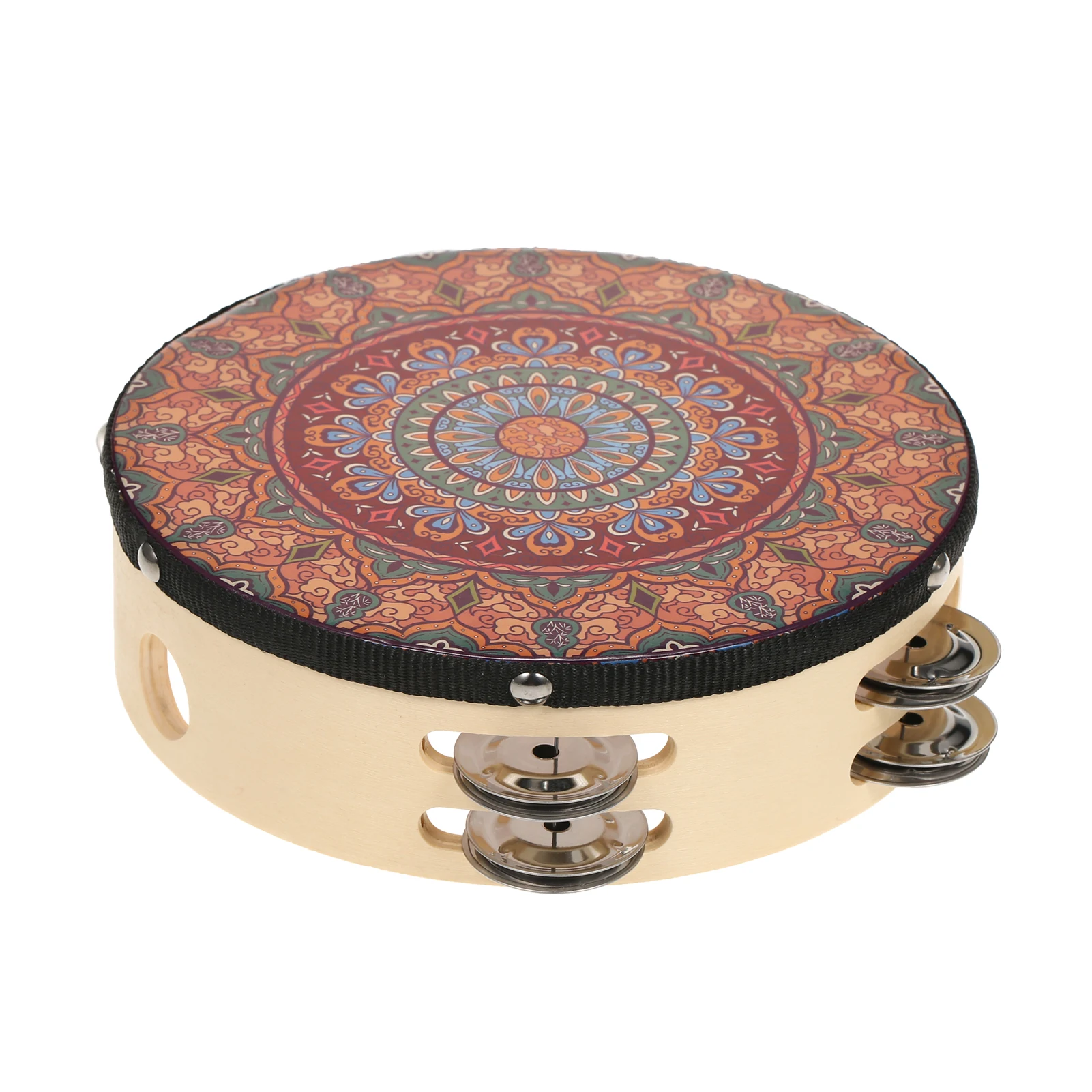 8 بوصة خشبية الدف Handbell طبلة يدوية مع صف مزدوج 12 قطعة الصنج المعدني الأناشيد آلة قرع موسيقية للأطفال