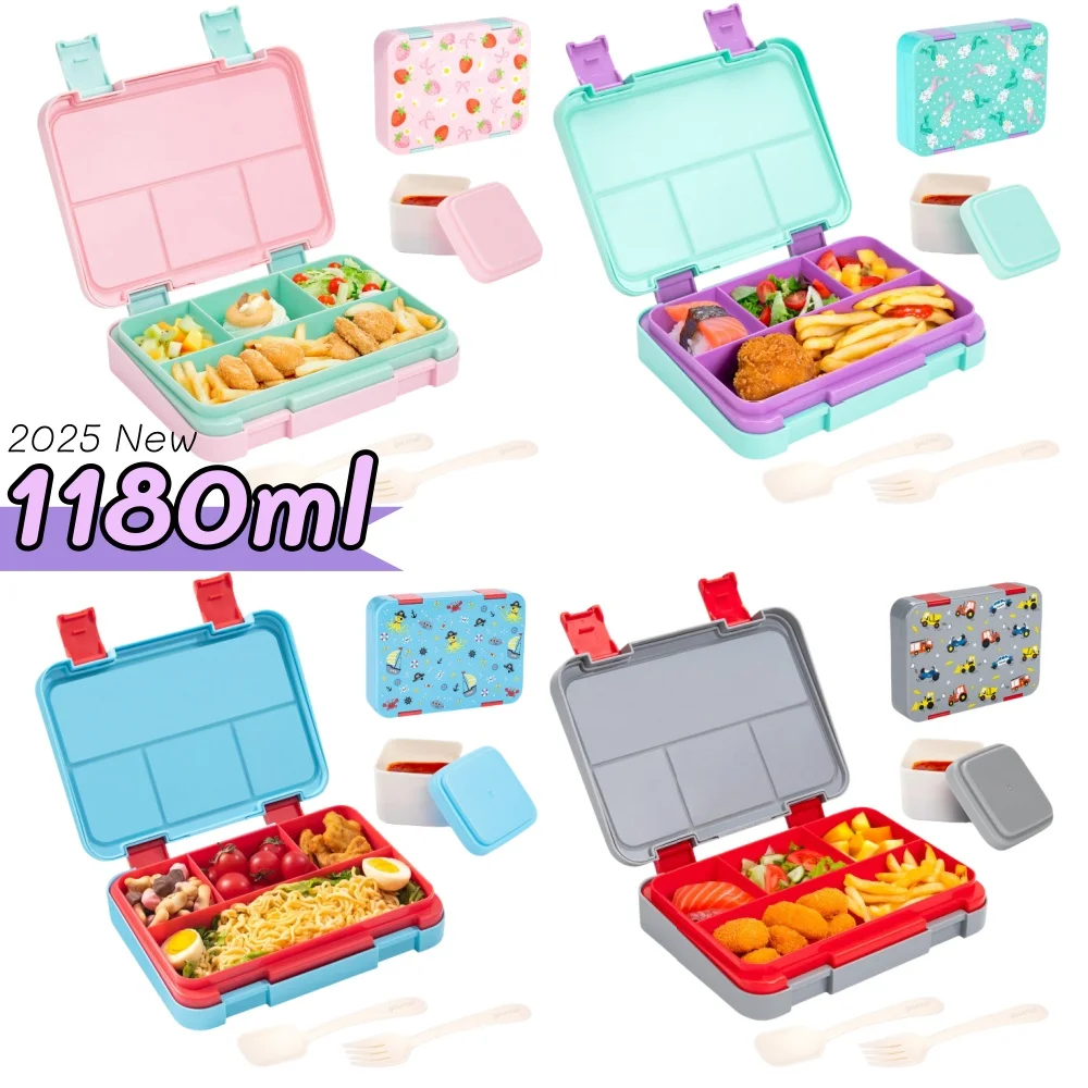40oz Cartoon Pattern Bento Lunch Box Set Leak Proof Removable Dividers Meal Container for School Office Picnic Food Snack Prep
