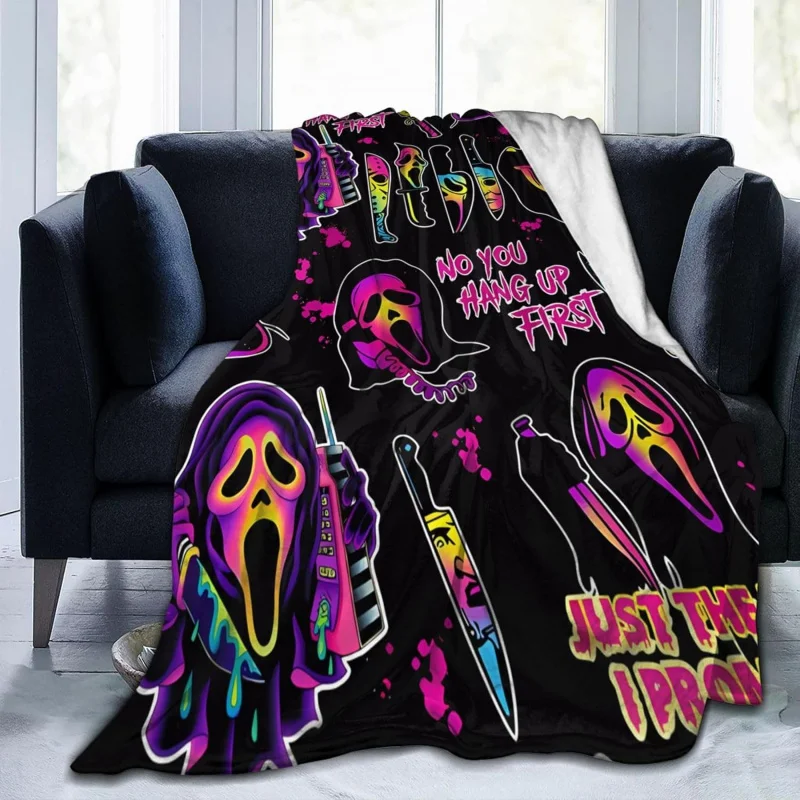 

Ghost face blanket horror gift Halloween blanket sofa bed soft lightweight warm and comfortable flannel bed blanket