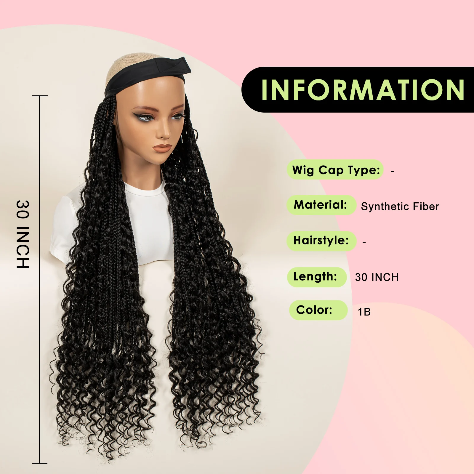 عقال شعر مستعار الاصطناعية شعر مستعار مضفر قبل مضفر الباروكات ل عمامة جيلي 30 بوصة النساء الباروكات للنساء