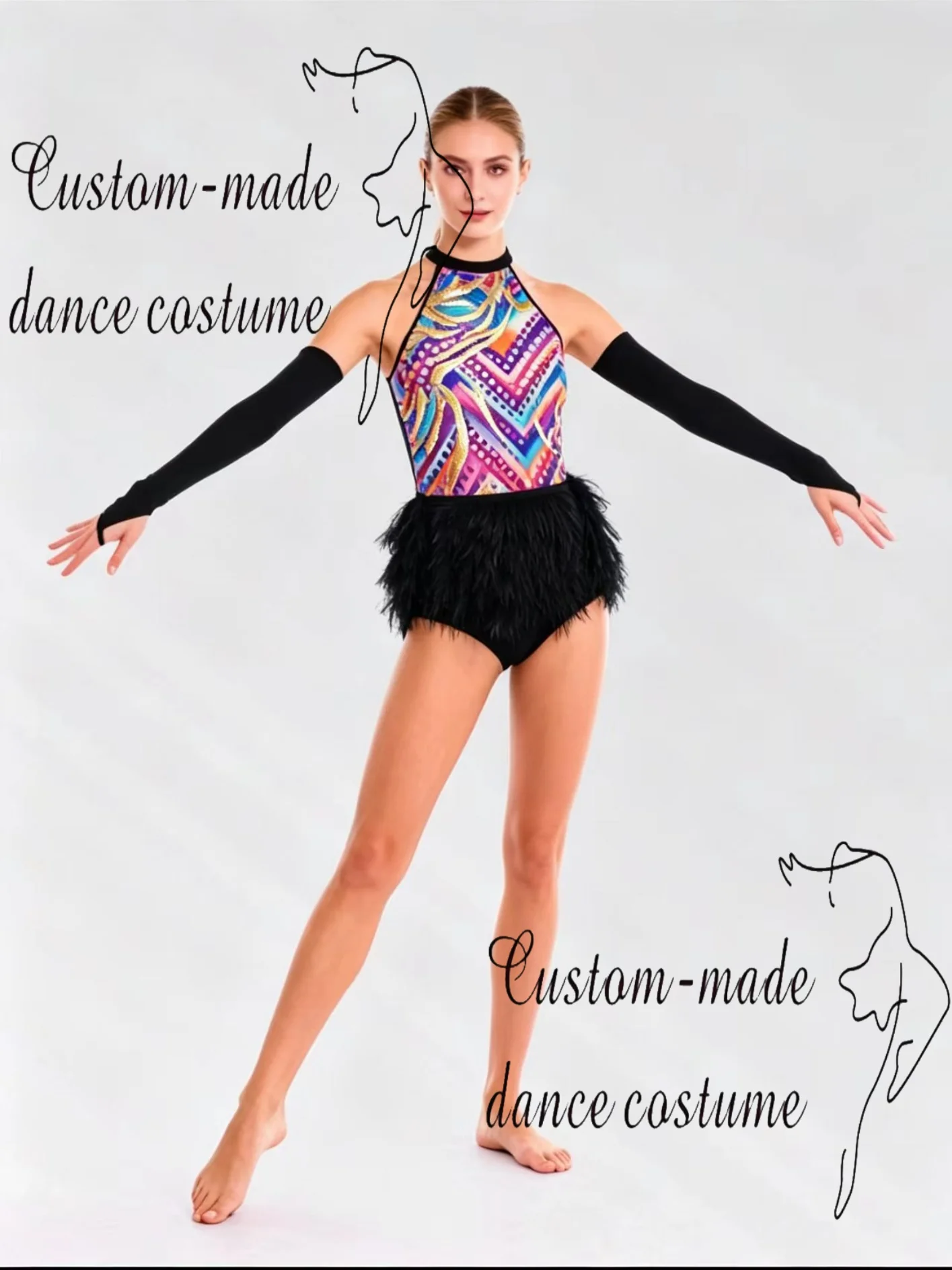 pantaloni-neri-a-collo-alto-con-stampa-a-caldo-colorata-e-personalizzazione-per-costume-da-jazz-con-piume