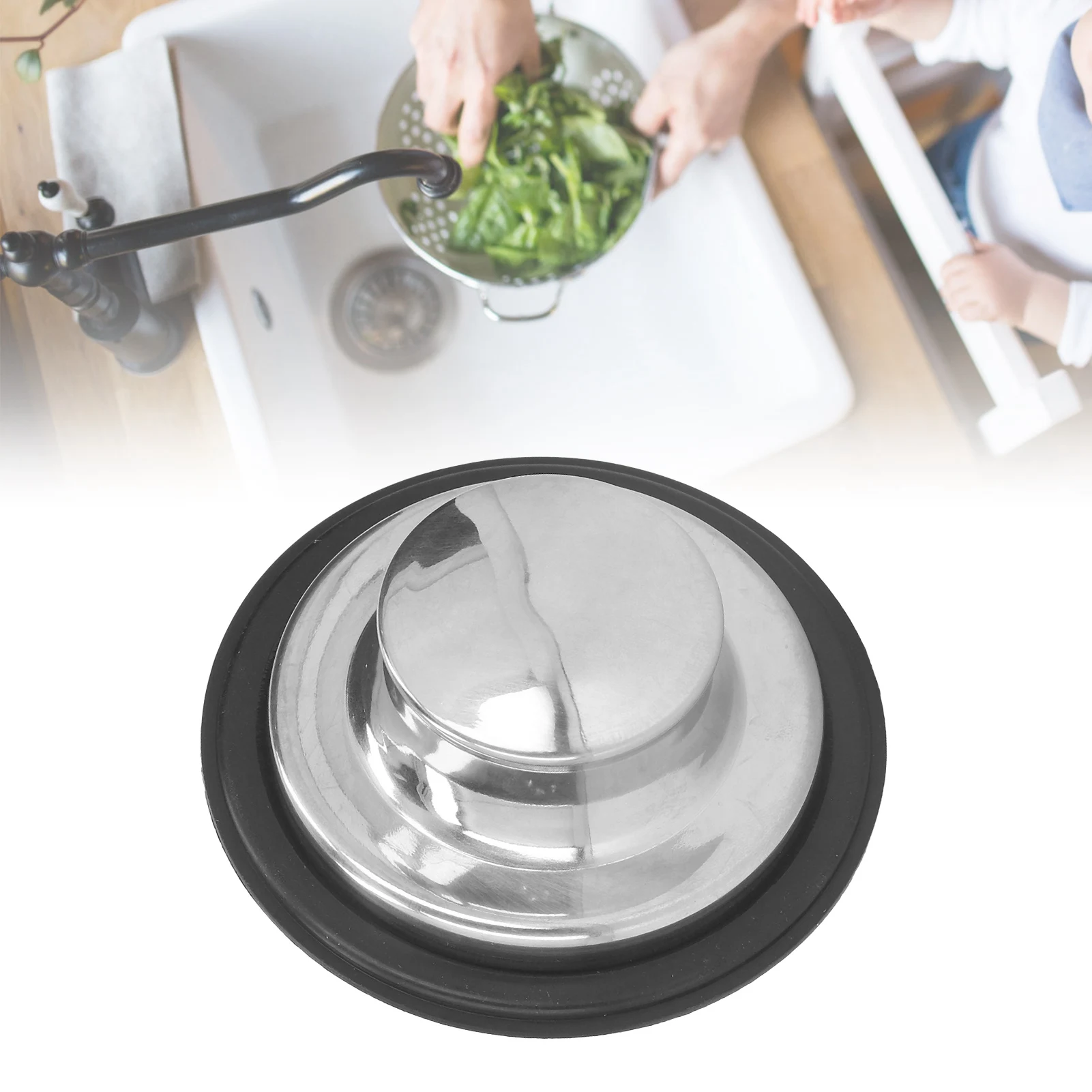 Kitchen Sink Stopper Brushed Stainless Steel Garbage Disposal Drain Plug Sealing Anti-leakage Sink Plug Cover 86mm OD