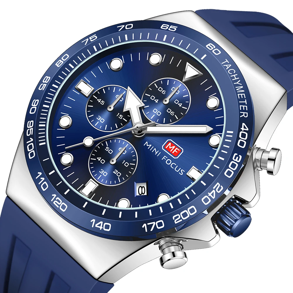 

MINI FOCUS Men's Multifunction Quartz Watch Luminous Date Clock Watch Casual Sport Silicone Strap Wristwatch reloj hombre 0488G