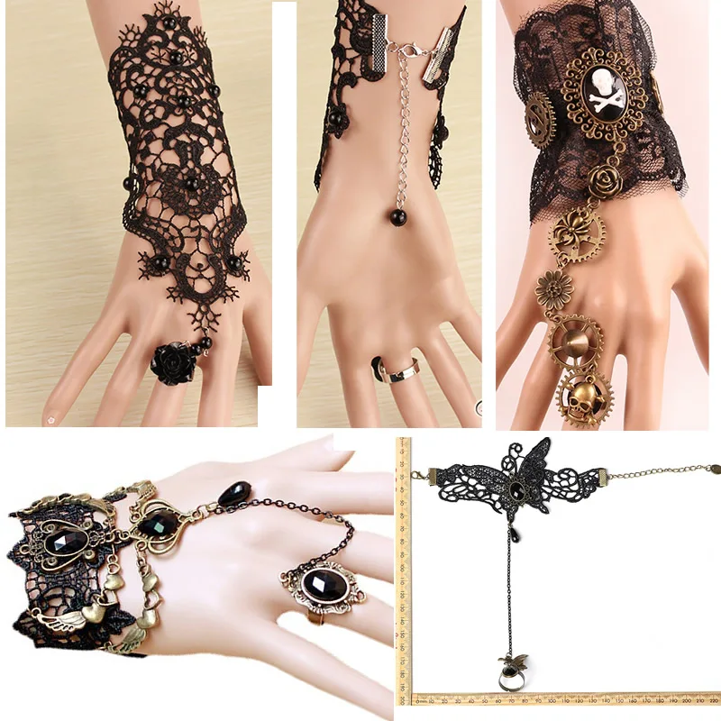 Hot Rose più nuovo Retro Gothic Women Lace Flower One Size Hand Slave Harness bracciale Chain regalo di gioielli di personalità femminile