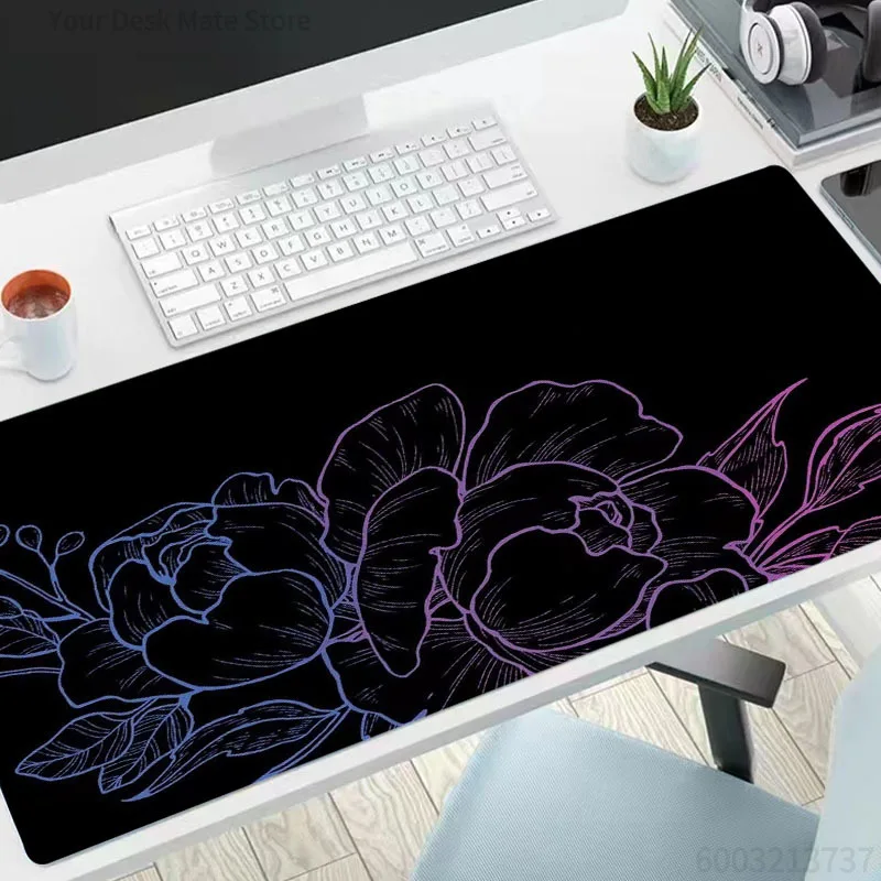 

Black Flower Mousepad Art Mouse Pad Large pc Carpet Mats Work Desk Accessory gaming desk pad Table Mat for Computer