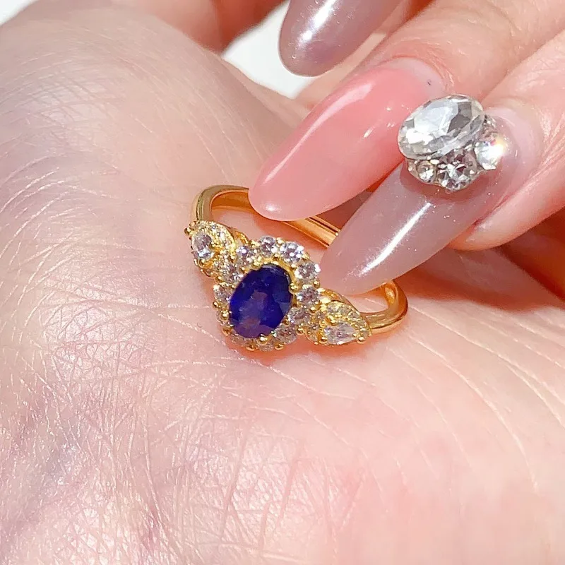 Elegant Natural Sapphire Ring for Engagement 4x6mm Genuine Sapphire 925 Silver Ring with Jewelry Certificate