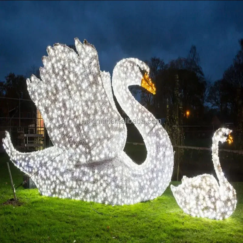 

3D светоизлучающий диод, уличные рождественские украшения, белый лебедь, животный узор, свадебные украшения, огни, IP65, украшения для дома