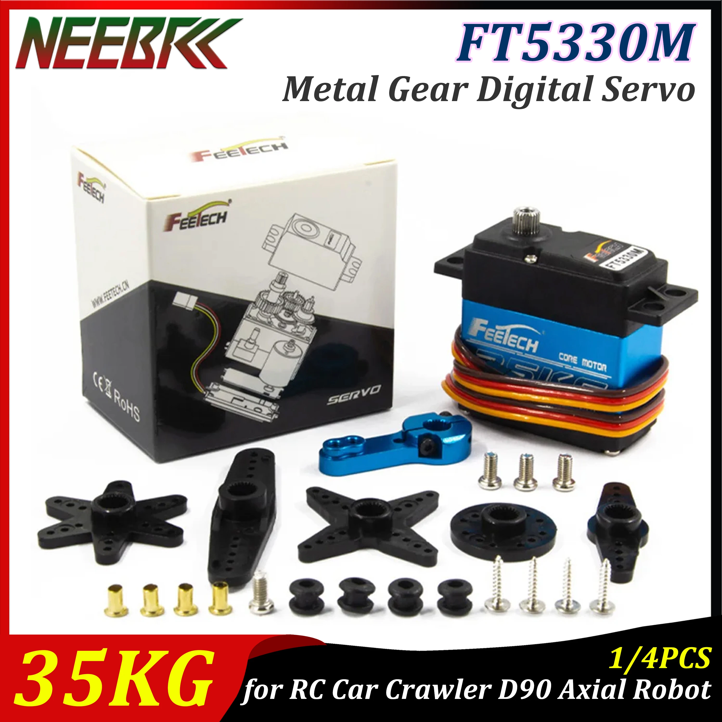 FT5330M 35KG High Torque Metal Gear Digital Servo 180 Degree Waterproof for RC Car Crawler D90 Axial Boat Helicopter Robot Model