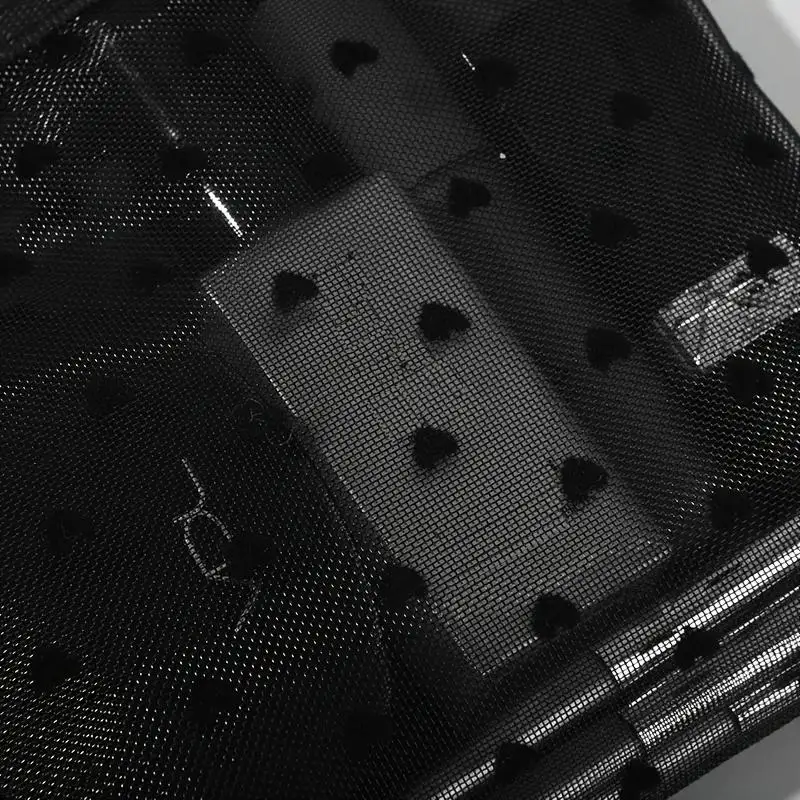 Transparente Netz-Kosmetiktasche mit Niedlichem Schwarzen Herzmuster und Glattem Reißverschluss für Reise-Kosmetikaufbewahrung – Detail 7