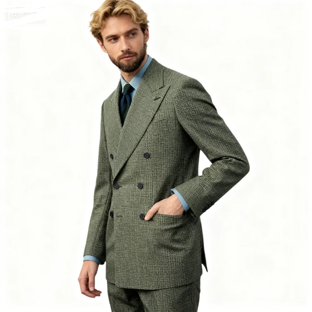 

Men's Single Button Tuxedo Suit, Peak Lapel, Groomsmen Smoking Suit, Formal Wear, Green, Fashion, 2 Pcs