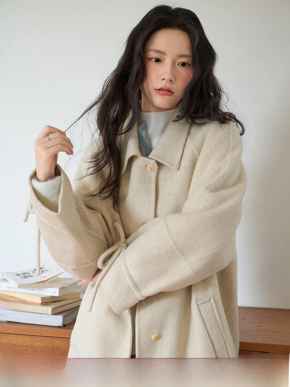 

Double-Faced Camere Long Coat Women's Winter New Sle Elegance High-End Feeling Woolen Suit Jaet Flip Collar Outerwear