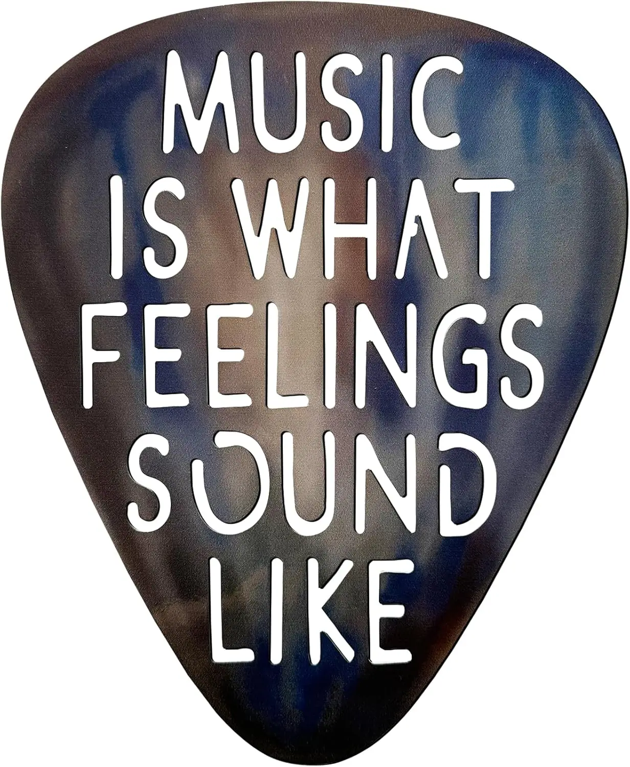 

Декор для стен из нержавеющей стали в виде гитары, 12''x10'', музыкальная цитата «Музыка — это то, что чувства звучат как» (на русском), дизайн с металлическим медиатором