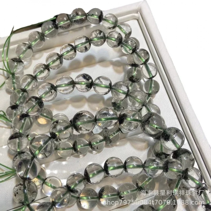 Natural Green Phantom Wealth Buddha Half Bowl Clean Round Bead Single Loop Bracelet