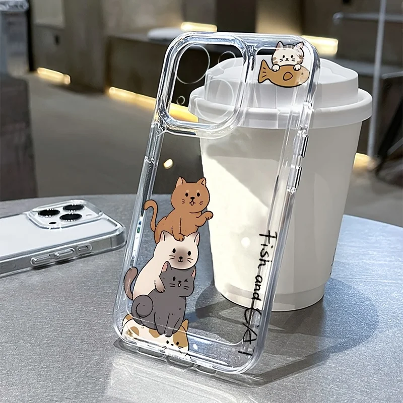 Cute Cartoon Cat Phone Case For Samsung S26 S25 S24 S23 S22 S21 S20 FE Note20 Note10 Plus Ultra Lite Edge 5G Clear Soft TPU