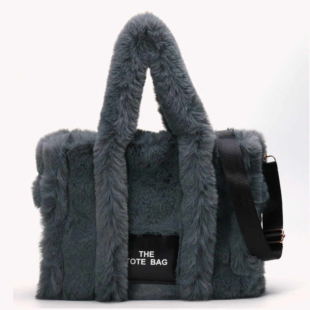 Fashion Shoulder Bag Solid Fluffy Crossbody Tote Bag Soft Plush Portable Large Capacity for Travel Work for Daily Shopper