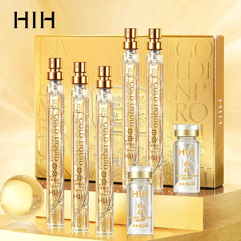 24K Gold Collagen Soluble Face Lifting Threads Kit - Golden Protein Peptide Facial Essence, Inverse Time Anti-Aging Skin Firming