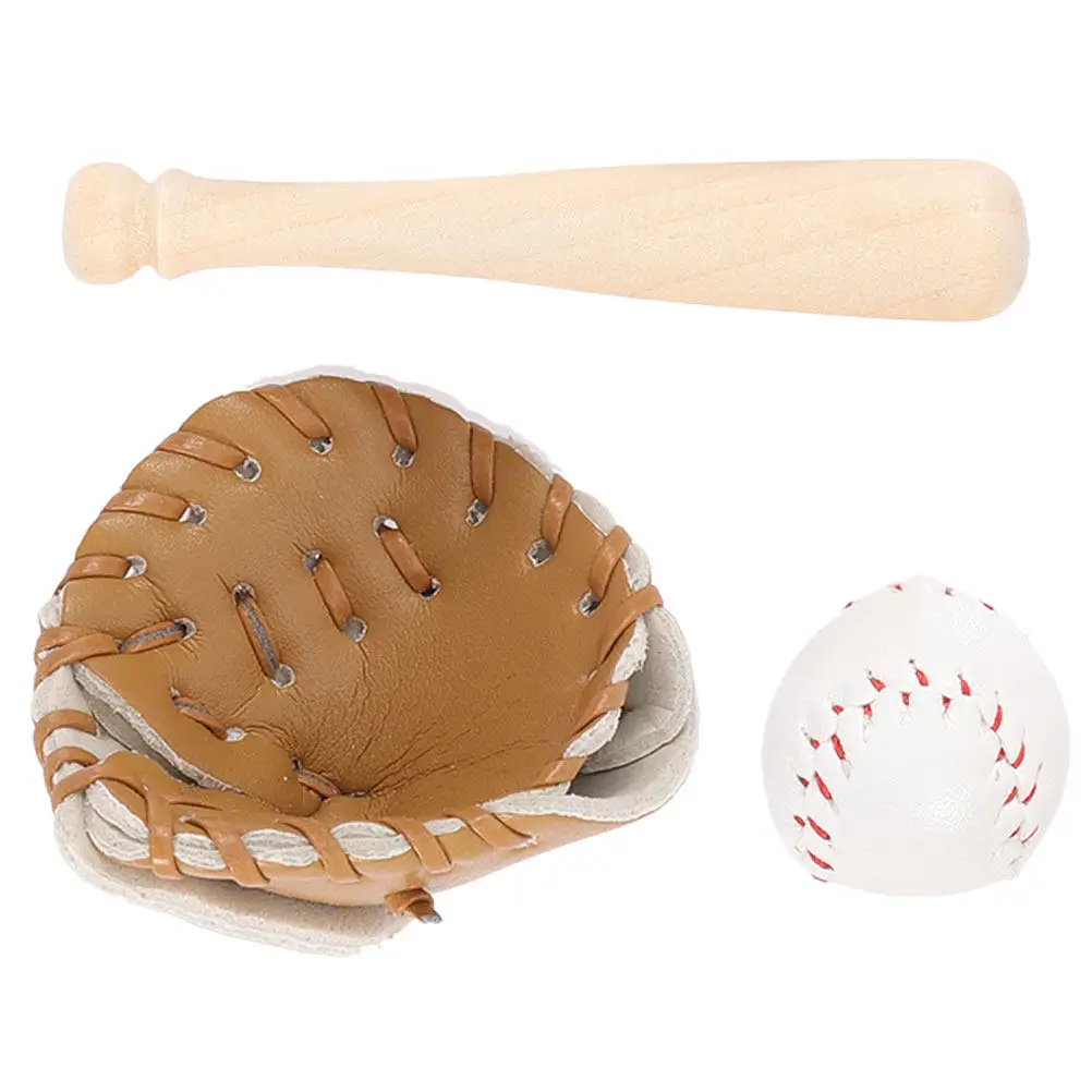 

1Set Mini Baseball Three Piece Kit Solid Build Vivid Appearance Perfect for Miniature Decorations DIY Crafts Tiny Room Scene