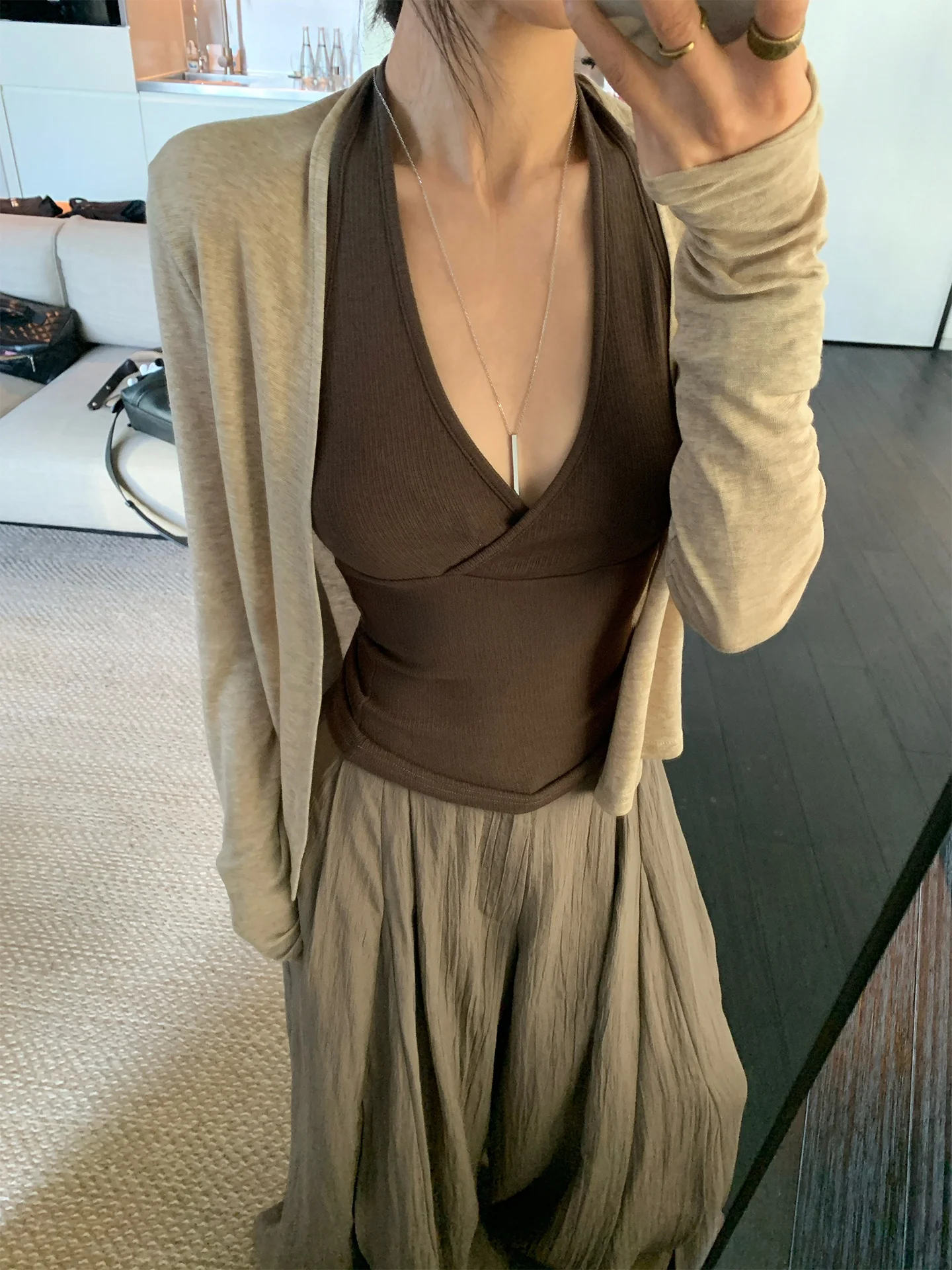 

Вязаный открытый кардиган Oaeal для женщин: легкая верхняя одежда для ранней весны, накидка для кондиционированных помещений, повседневный топ YOLO OP