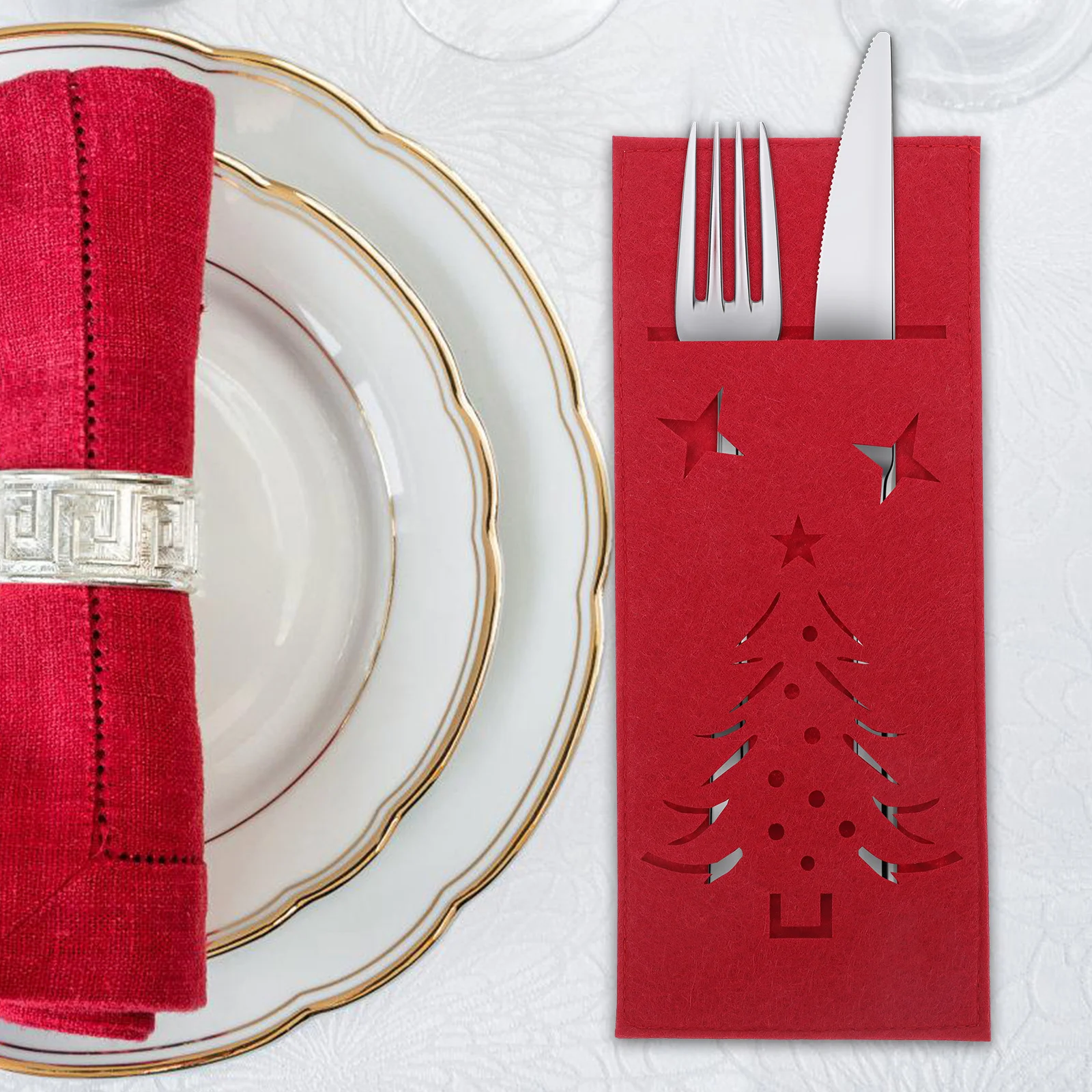 

4Pcs Felt Xmas Christmas Knife and Fork Holder Tree Cutlery Storage Bags Holiday Tableware Organizer Xmas Silverware Holder