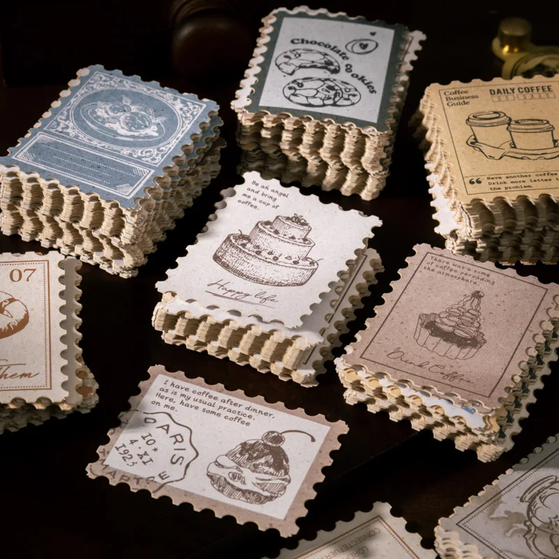 Journal GO 45pcs Four Seasons Tea Island Vintage Coffee Cake Collage Stamp Sticker Creative Journal Scrapbooking Retro Stickers