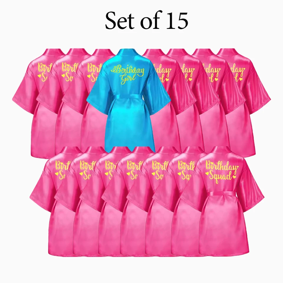 

6-12Pcs Spa Girls Party Birthday Squad Robes Girl Kimono Spa Robe Pajama Party Favors Soft Satin Bathrobe for Kid Birthday Decor