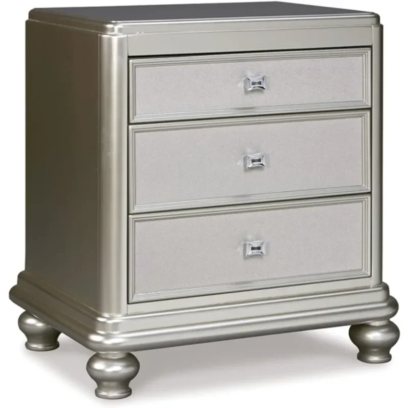 

Design by Ashley Coralayne Glam 3 Drawer Nightstand with Faux Shagreen Drawer Fronts, Silver