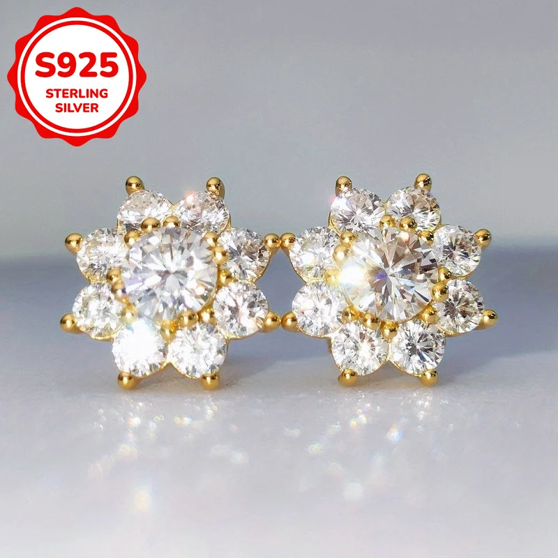 1pair 0.5 Carat Fascinating Flower Synthetic Zircon Earrings in 925 Silver, An Ideal Souvenir Suitable for Banquets.