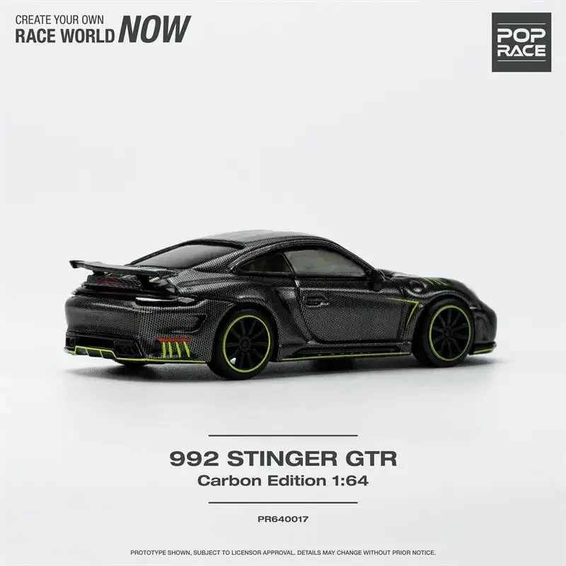 PopRace 992 스팅어 GTR 카본 에디션, 블랙 다이캐스트 모델 자동차, 1:64