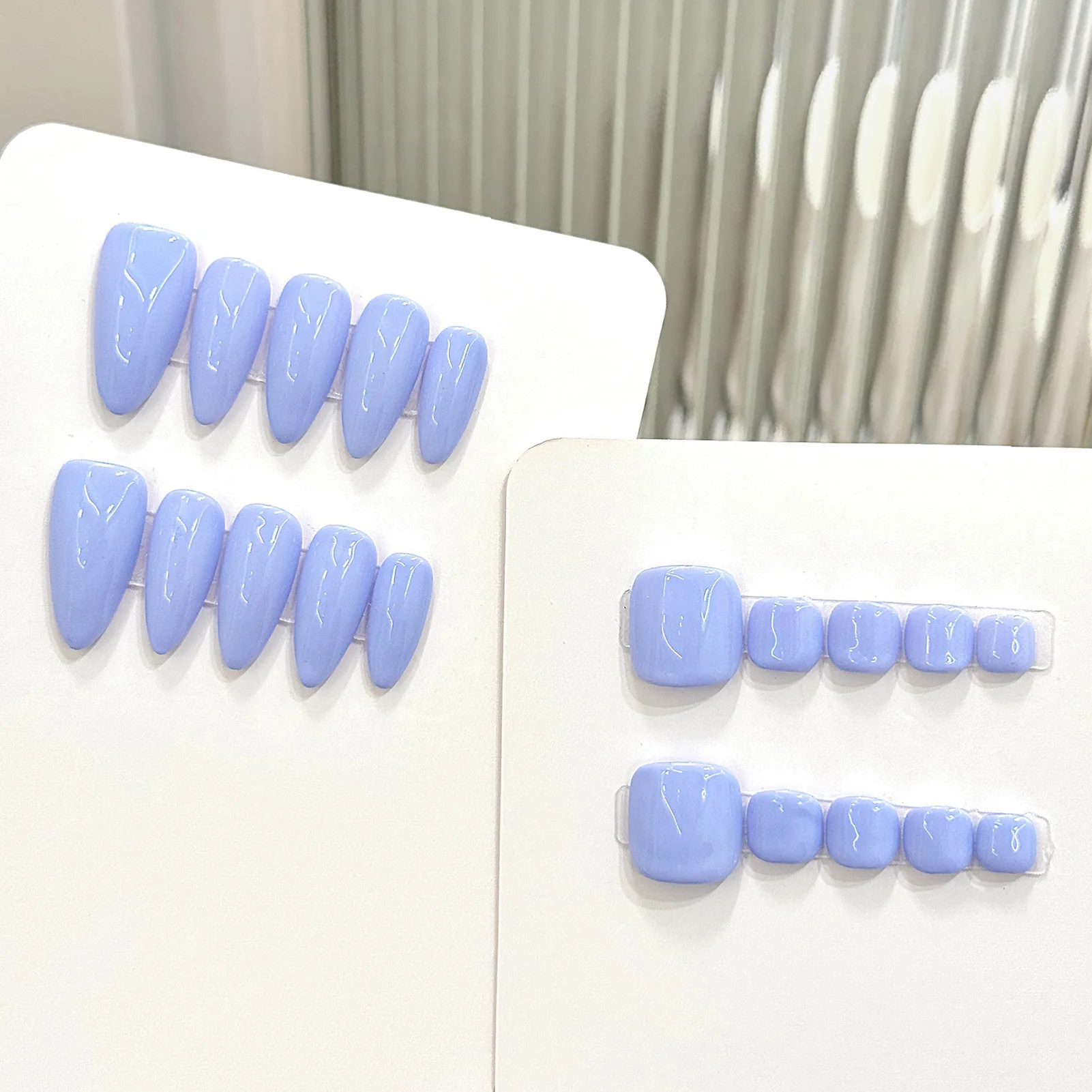 اليدوية إصبع تو الأظافر مجموعة اضغط على الأظافر الأزرق الداكن بلون الأظافر كاذبة 10 قطعة مربع اللوز شكل موضة رسومات أظافر وهمية