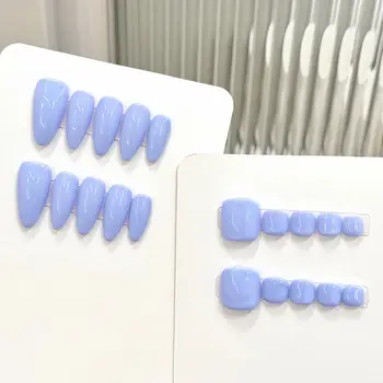 手工製作手腳指甲套裝,按壓式指甲,深藍色純色假指甲,10片裝,方形杏仁形,時尚假指甲藝術 8 最佳銷售 深藍色指甲 - №5