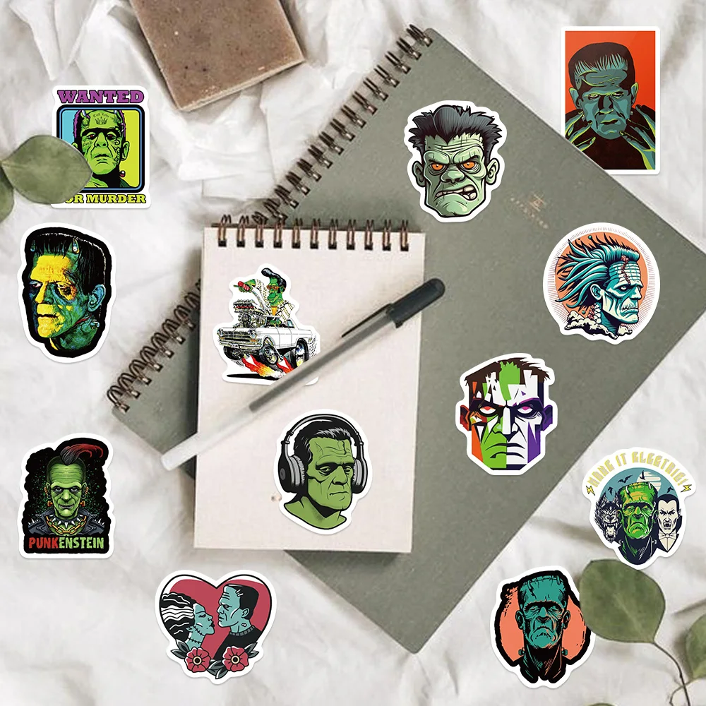 52PCS Funny Frankenstein Monster Stickers Vinyl Waterproof Stickers For Laptop Skateboard Computer For Teens Kids Girls Adults