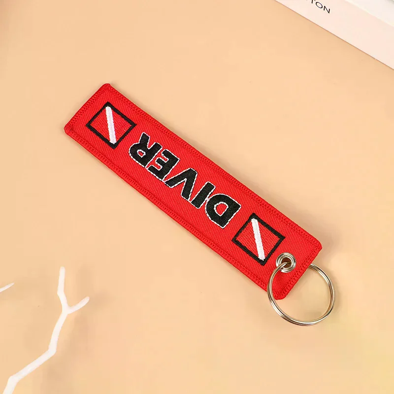 Car Keychain Embroidery DIVER Keychains Tag Key Holder Fobs ATV Keyring Bag Luggage Tag Travel Scuba Diving backpack Bag Flag