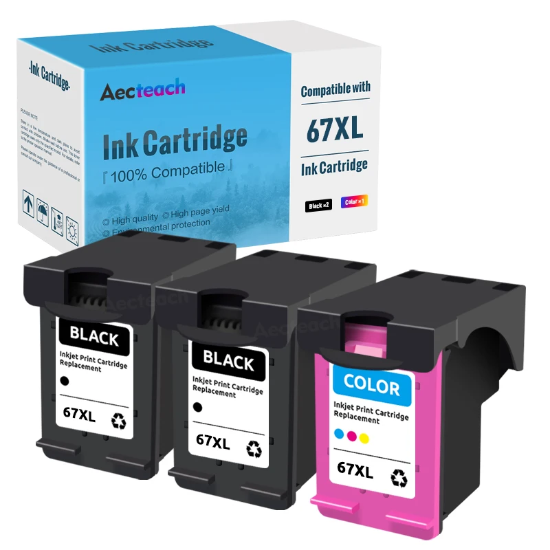 Aecteach 67XL Ink Cartridge For HP 67 For HP67 For HP67xl Deskjet 2723 2721 2700 6020 6052 6055 6420 6452 Deskjet 4140 Printer