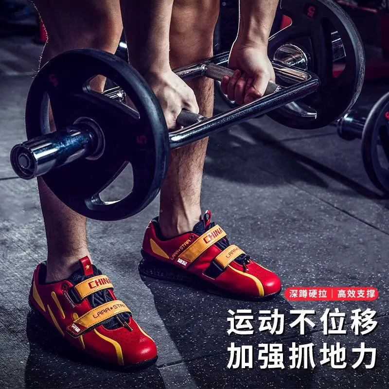 

Professional Weightlifting Shoes Unisex Leather Deep Squat Shoes Couple Designer Gym Shoes Men Women Red Indoor Sneakers