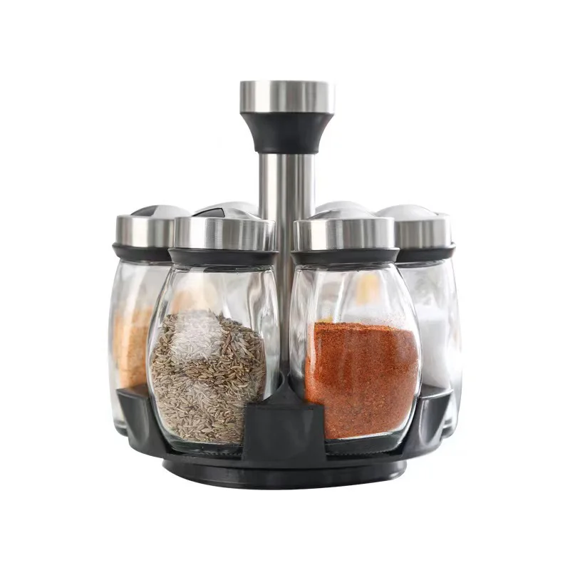 

Single & double layer seasoning tank Glass Organizer Rotating Seasoning Sugar Pepper Salt Bottles Shakers Holder Kitchen Storage