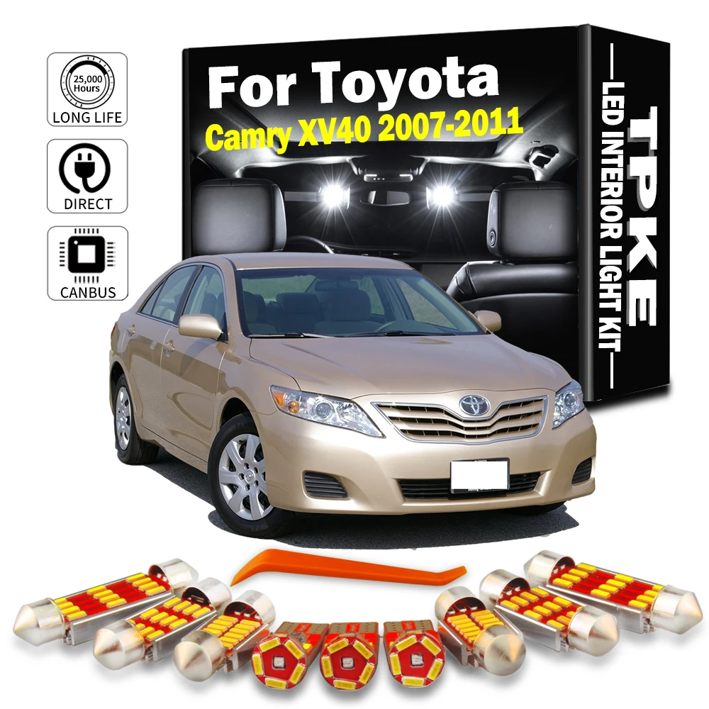 TPKE 14 szt. żarówek LED do oświetlenia wnętrza Toyota Camry XV40 2007 2008 2009 2010 2011 Dome Reading Trunk Lamp Akcesoria samochodowe