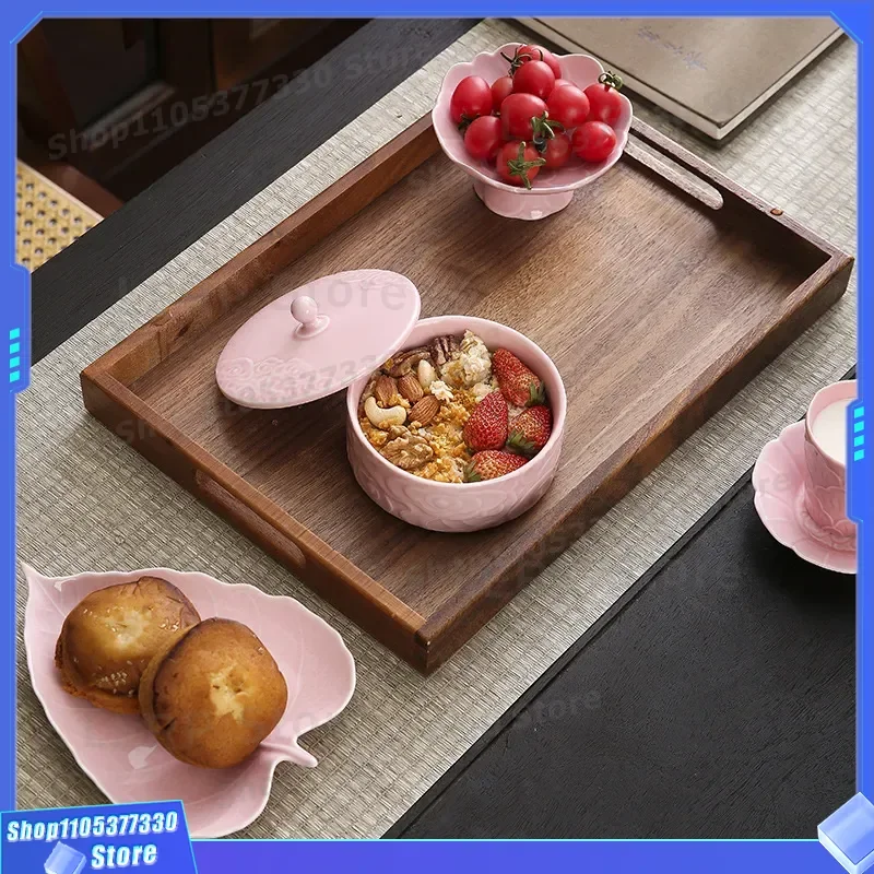 Chinese Ceramic Tea Snack Plate Set Fruit Platter With Tray Storage One Person Tableware High Value Couple Double Dishware