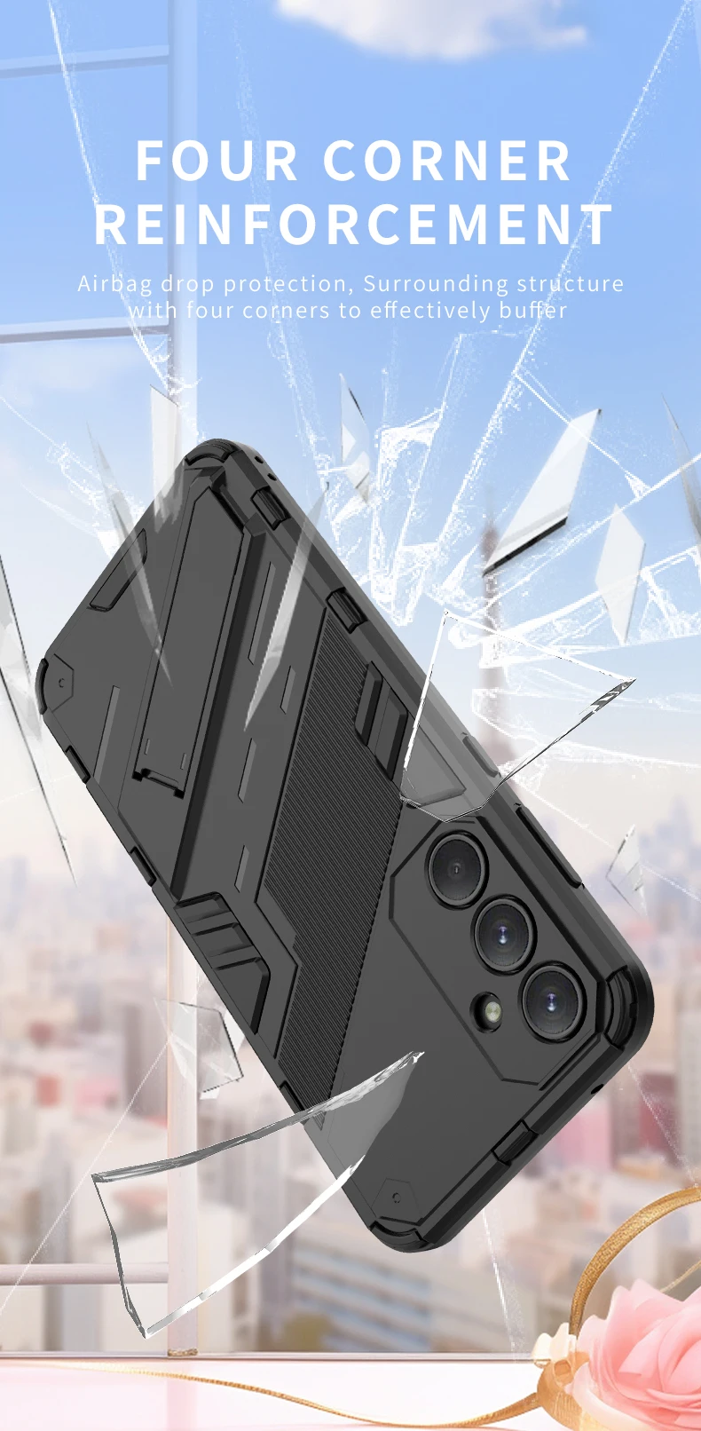 Einfarbige matte Rüstung Halterung vier Ecken stoß feste Handy hülle für Samsung S24 Ultra S21 S22 S23 Ultra Plus A55 A54 A53 A52 – Detail 3