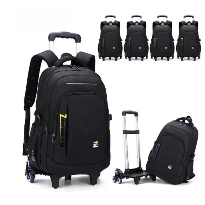 New Middle and High School Students Pull Rod School Bag Male Fashion Six Wheels Climbing Stairs Large Capacity Wheeled Backpack