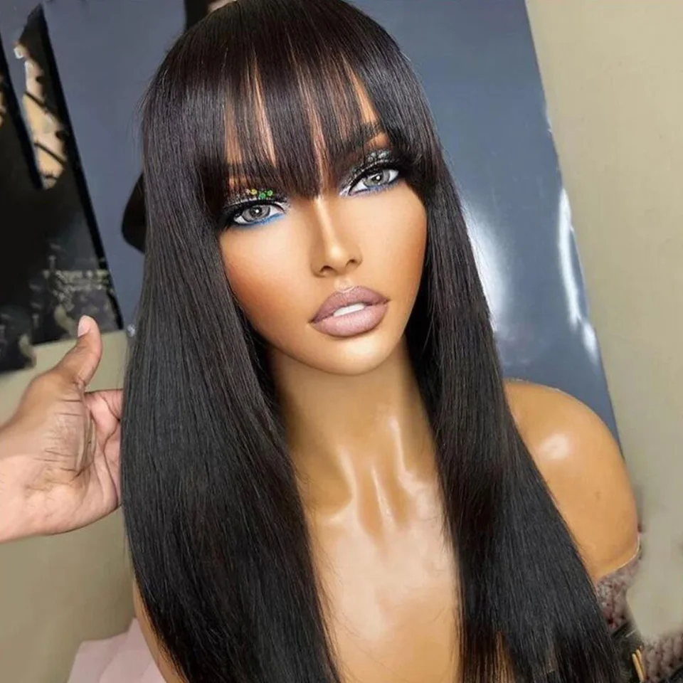 Straight Human Hair Wigs With Bangs For Women 28\